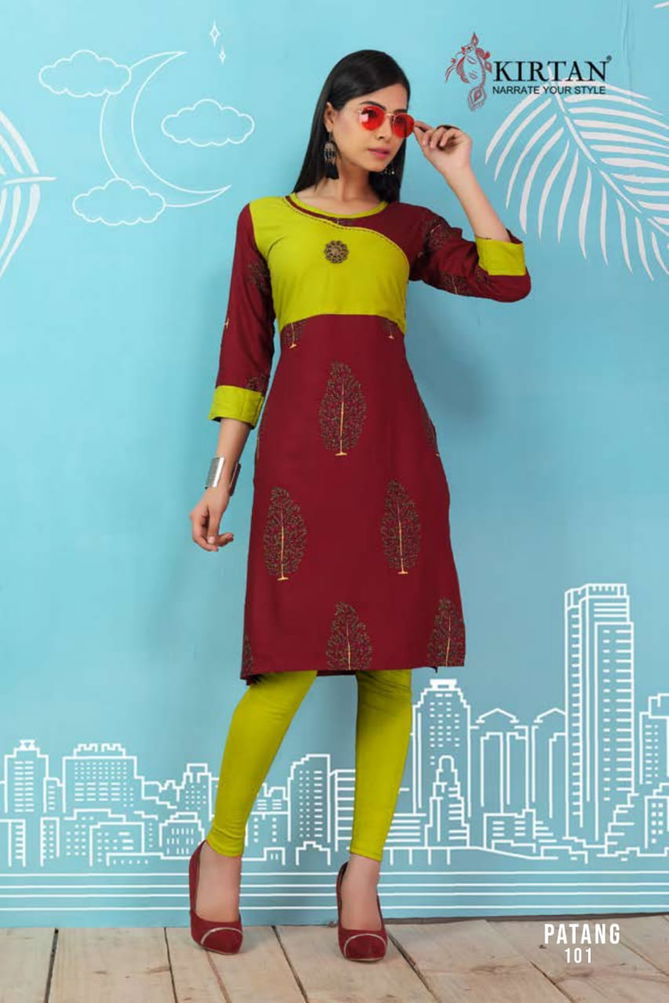 Kirtan Patang Rayon Printed Running Wear Kurti Wholesaler